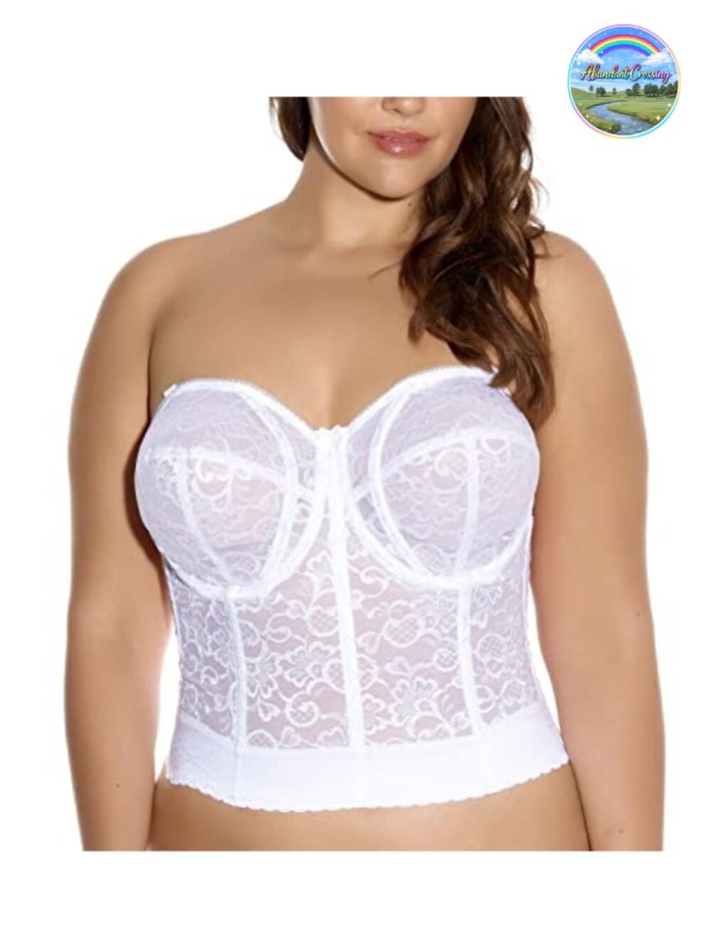 White Lace Bustier with Sweetheart Neckline, Strapless, Underwire, High Support